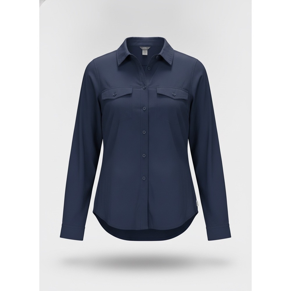Eddie Bauer Departure Shirt Womens Small Navy Blue Classic Fit Button Up 1699065